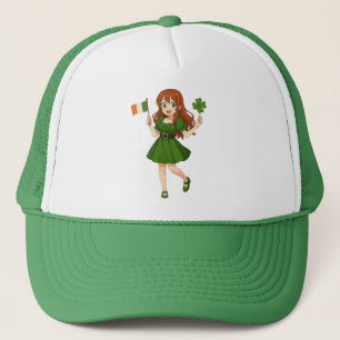 Cute anime redhead Saint Patrick's Day Trucker Hat