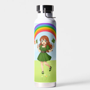 Cute anime redhead Saint Patrick's Day   Water Bottle