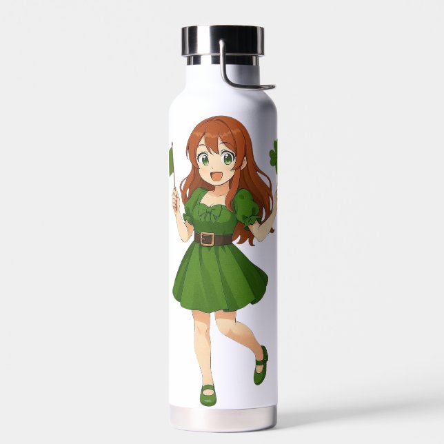 Cute anime redhead Saint Patrick's Day   Water Bottle (Left)