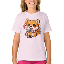 Cute Anime Shiba Inu Drinking Bubble Tea Kawaii