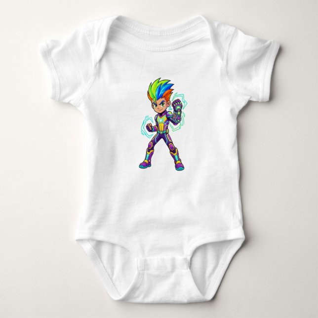 Cute Anime Superhero Baby Bodysuit - Colorful Cart (Front)