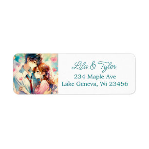 Cute Anime Themed Romantic Couple Return Address Label