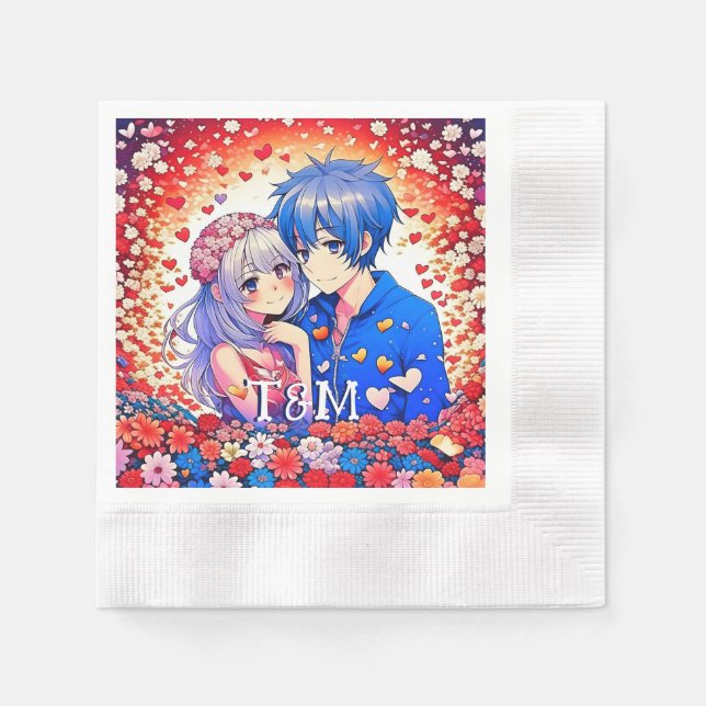 Cute Anime Themed Wedding  Napkin (Front)