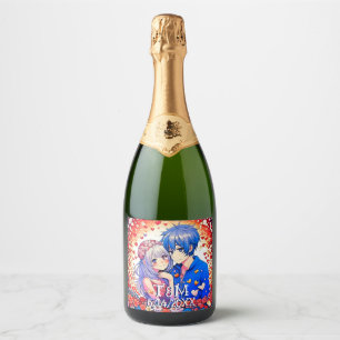 Cute Anime Themed Wedding Sparkling Wine Label