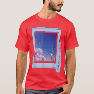 Cute Anime Vaporwave Japanese Night City Cherry Bl T-Shirt
