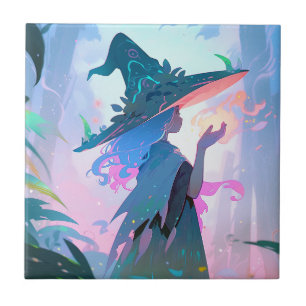 Cute Anime Witch Girl Fantasy Art Ceramic Tile