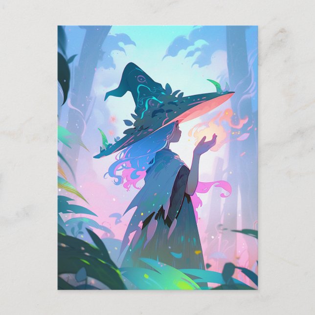 Cute Anime Witch Girl Fantasy Art Postcard (Front)