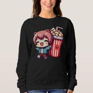 Cute Anime With Popcorn And Straw Sweatshirt