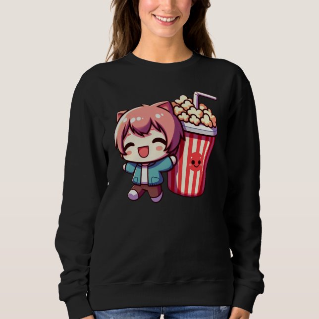 Cute Anime With Popcorn And Straw Sweatshirt (Front)