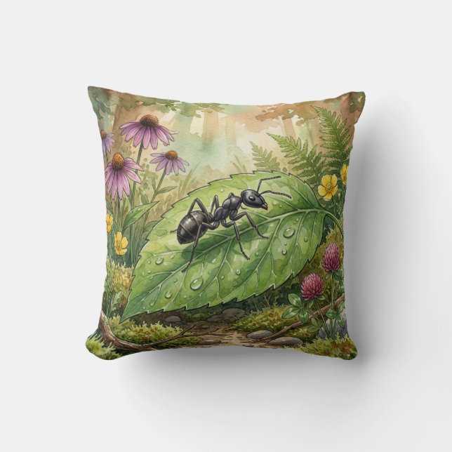Cute Ant on a Leaf Tiny Insects  Cushion (Front)