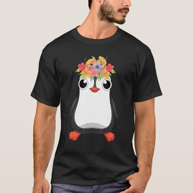 Cute Antarctica Animal   Flowers Zoo Bird Penguin T-Shirt (Front)