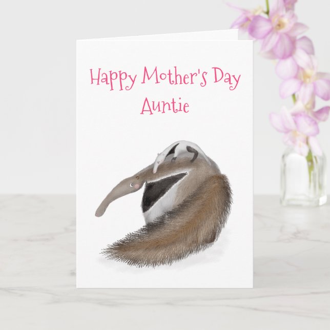 Cute anteater and baby Mother's Day card for aunt (Orchid)