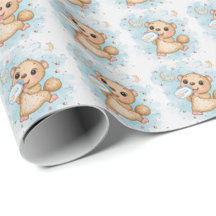 Cute Anteater Baby Pastel Watercolor Pattern  Wrapping Paper