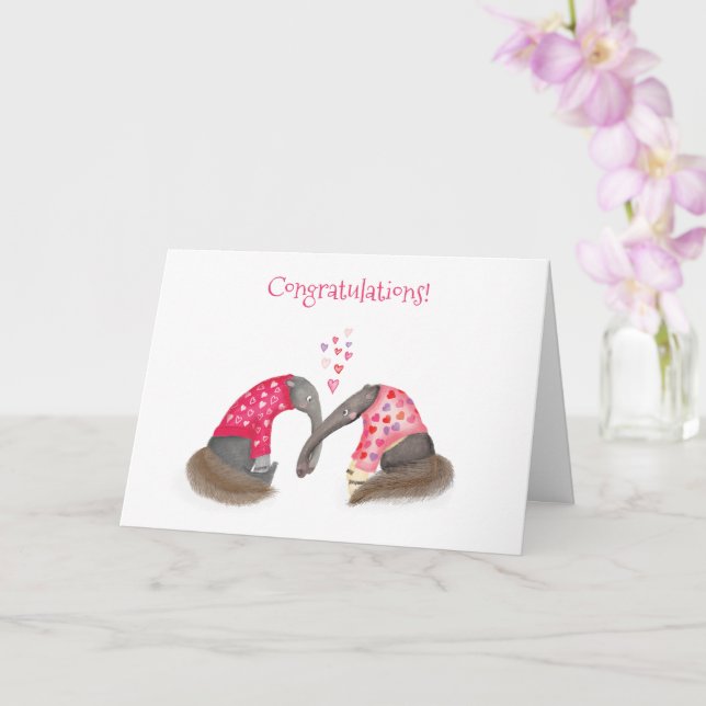 Cute anteaters in love wedding or engagement card (Orchid)