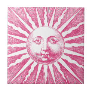 Cute Antique Vintage Pink Sun Face Ceramic Tile