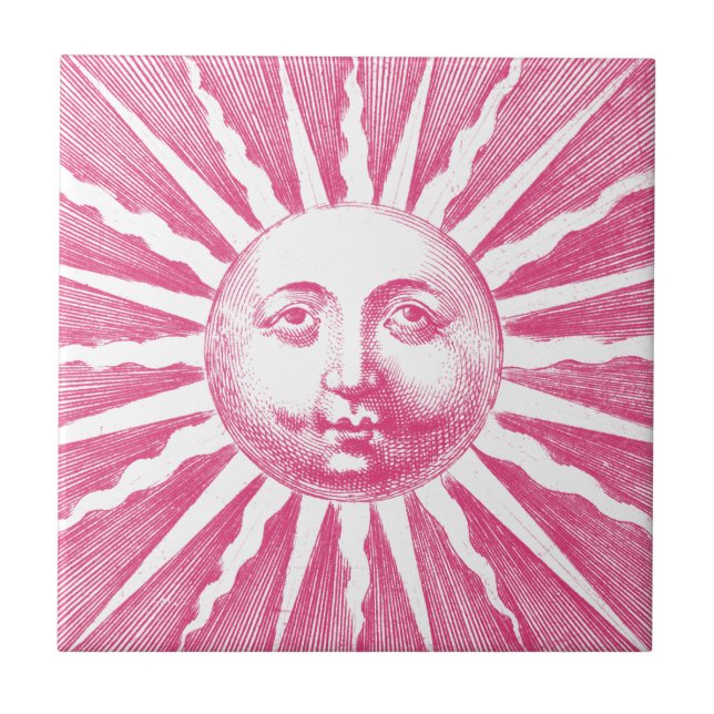 Cute Antique Vintage Pink Sun Face Ceramic Tile (Front)