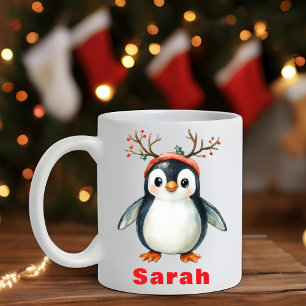 Cute Antlers Penguin Holiday Coffee Mug