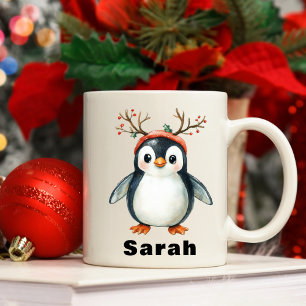 Cute Antlers Penguin Holiday Coffee Mug
