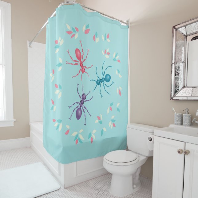 Cute Ants In Pastel Tones Vector Art Shower Curtain (In Situ)