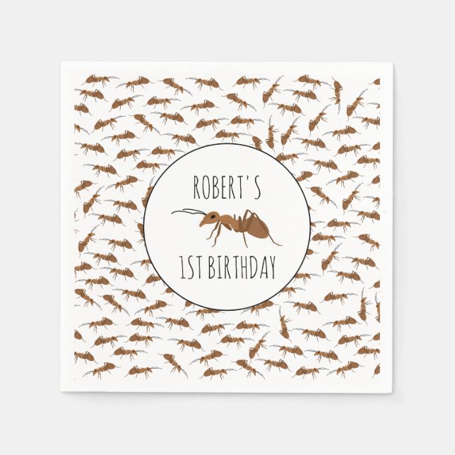 Cute Ants Pattern Custom Name Kids Birthday Party Napkin (Front)