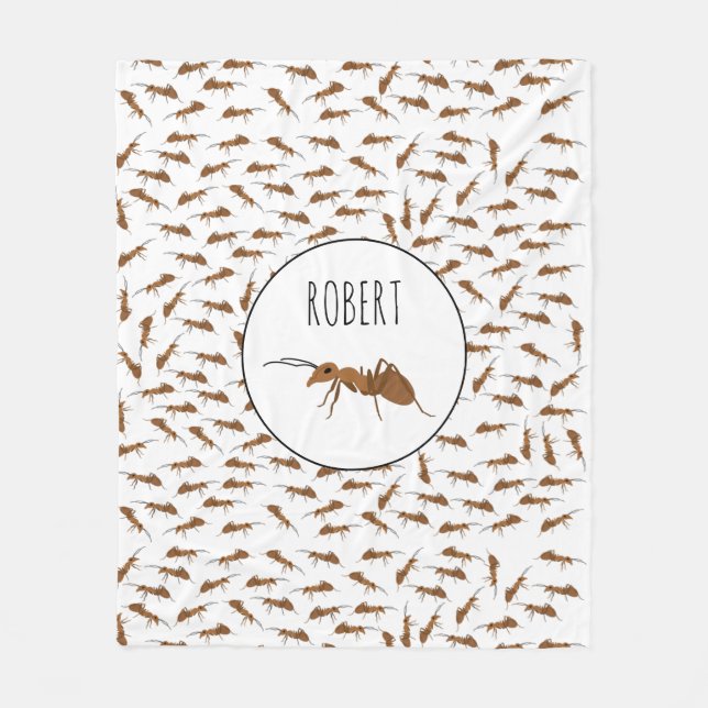 Cute Ants Pattern Custom Name Kids Fleece Blanket (Front)