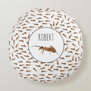 Cute Ants Pattern Custom Name Kids Round Cushion