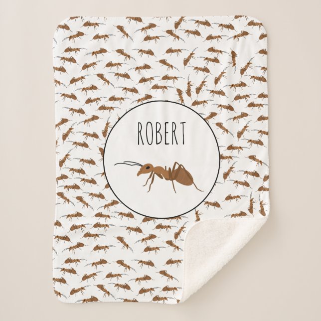 Cute Ants Pattern Custom Name Kids Sherpa Blanket (Front)