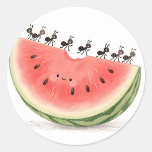 Cute Ants Watermelon Slice Classic Round Sticker