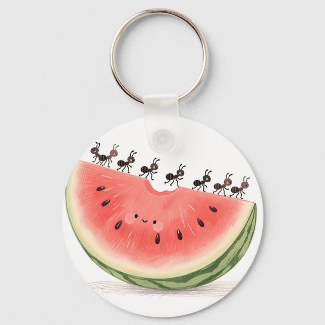 Cute Ants Watermelon Slice Key Ring (Front)