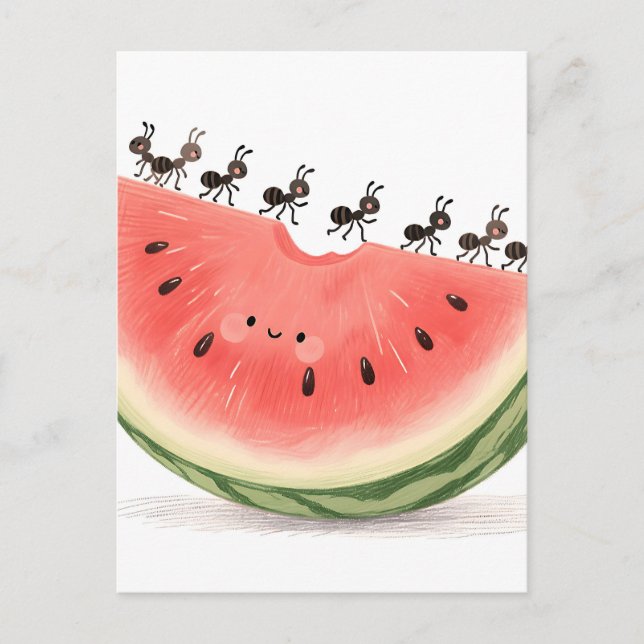 Cute Ants Watermelon Slice Postcard (Front)
