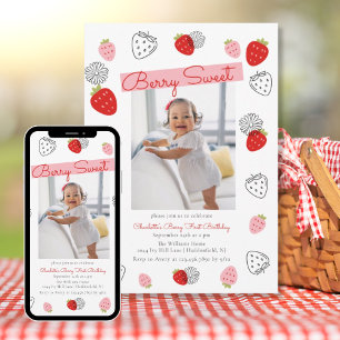 Cute Any Year Photo Berry Sweet Birthday  Invitation