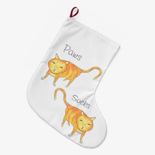 Cute Apathetic Orange Cat Large Christmas Stocking