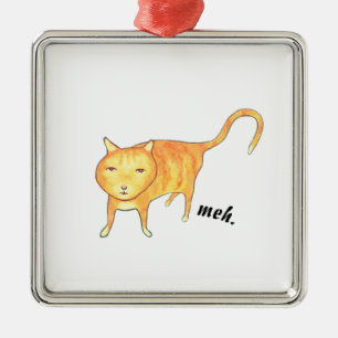 Cute Apathetic Orange Cat Metal Ornament