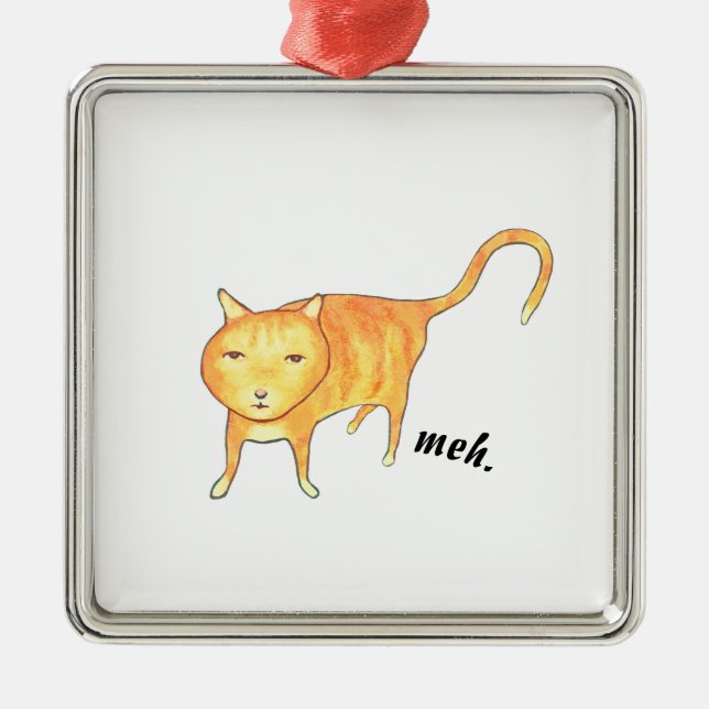 Cute Apathetic Orange Cat Metal Ornament (Front)