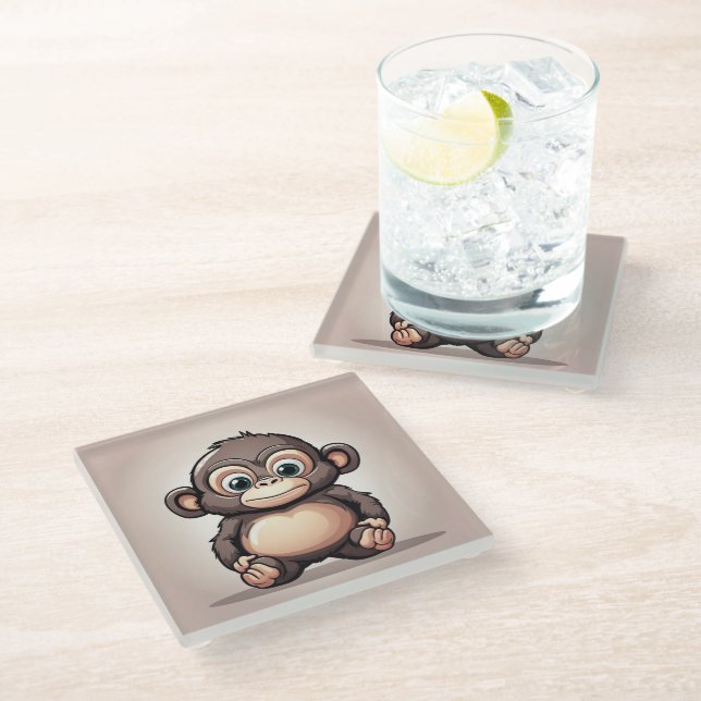 Cute ape animal glass coaster (Angled)