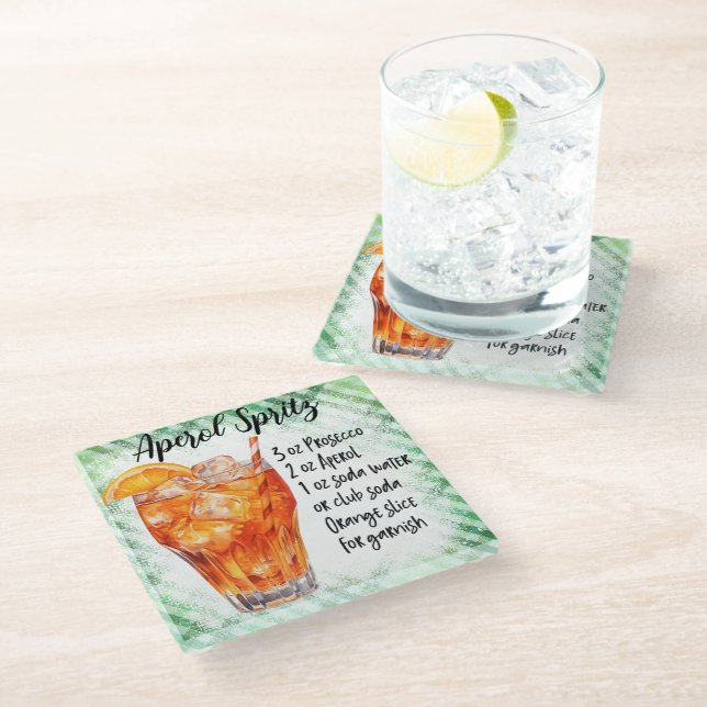 Cute Aperol Cocktail Recipe Glass Coaster (Angled)