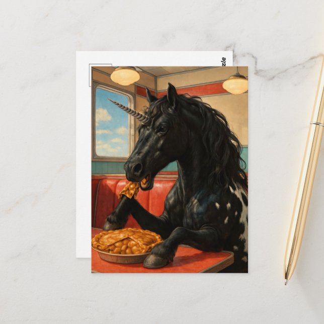 Cute Appaloosa Unicorn Eating Apple Pie Postcard (Front/Back In Situ)