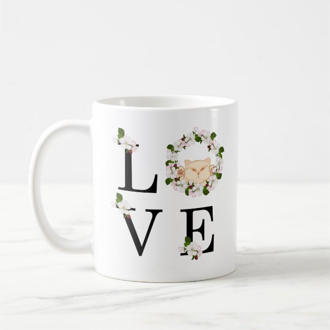 Cute apple blossom cat. Love Coffee Mug (Left)