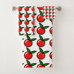Cute Apple Cherry Red Fruit Fun Kitchen Cartoon Bath Towel Set