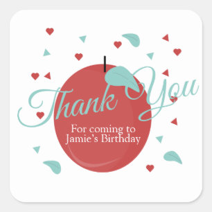 Cute Apple Confetti Birthday Red Teal Square Sticker