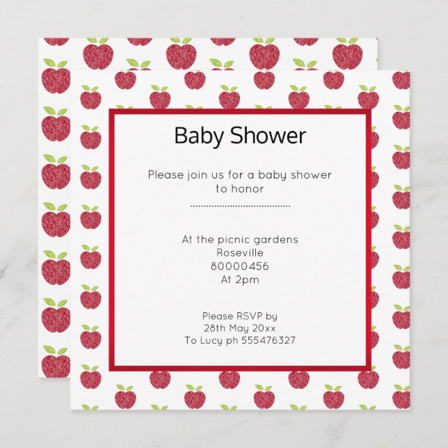 CUTE APPLE DESIGN BABYSHOWER INVITATION (Front/Back)