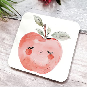 Cute Apple Face Adorable Fruit Square Paper Coaster