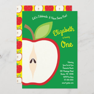 Cute Apple Fruit Kids 1st Birthday Party Fall Invitation
