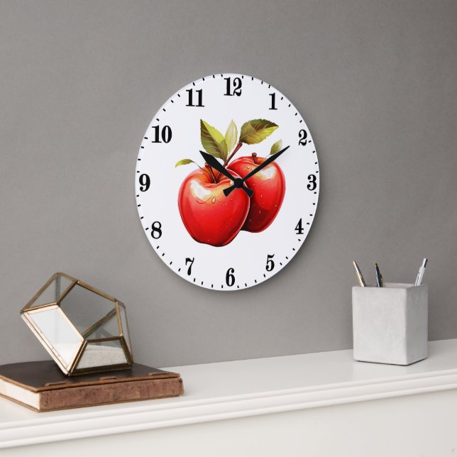 Cute apple fruit lovers kitchen  large clock (Office)