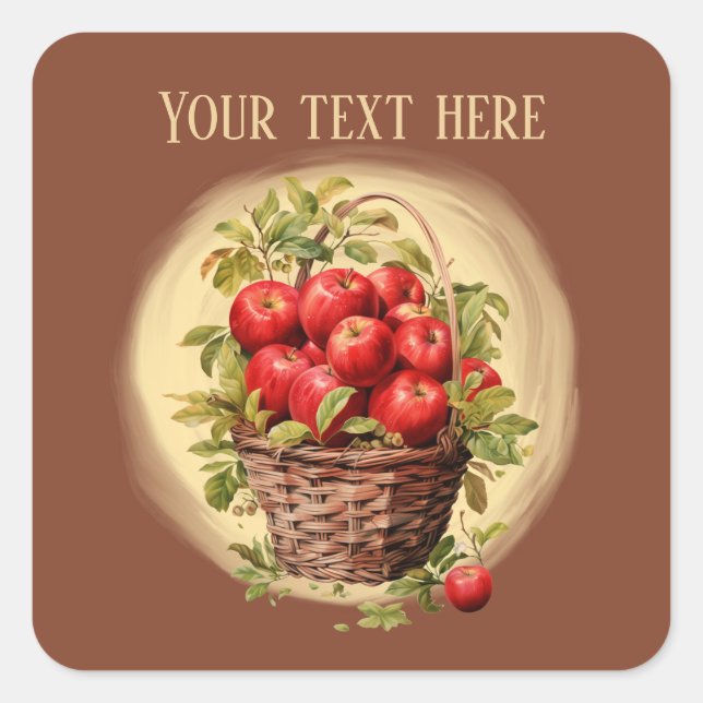 Cute apple fruit vendors lovers add text square sticker (Front)
