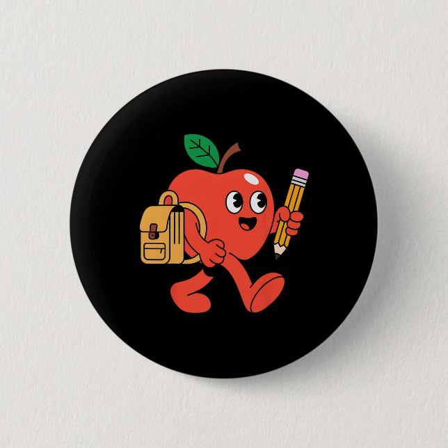 Cute Apple Going Ck To School  6 Cm Round Badge (Front)
