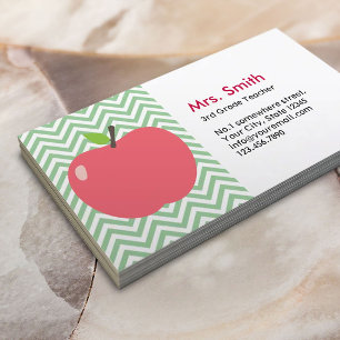 Cute Apple Green Chevron Teacher Business Card