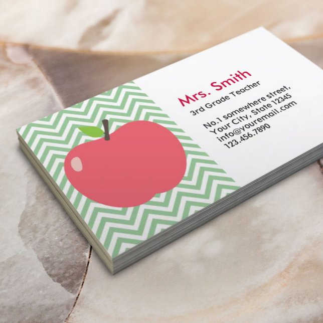 Cute Apple Green Chevron Teacher Business Card (Creator Uploaded)