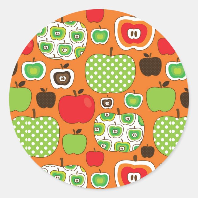 Cute apple illustration pattern classic round sticker (Front)