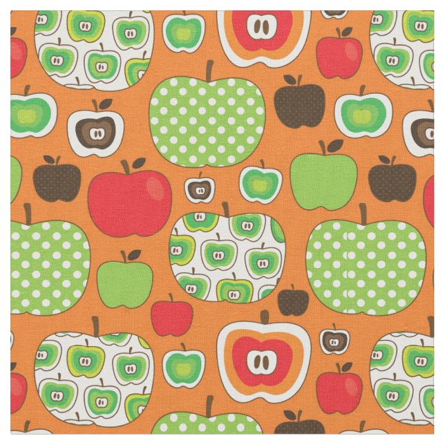 Cute apple illustration pattern fabric (Close Up)